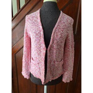 J.Crew Womens Open-Front Cardigan Sweater Pink & White Boucle Knit Size S